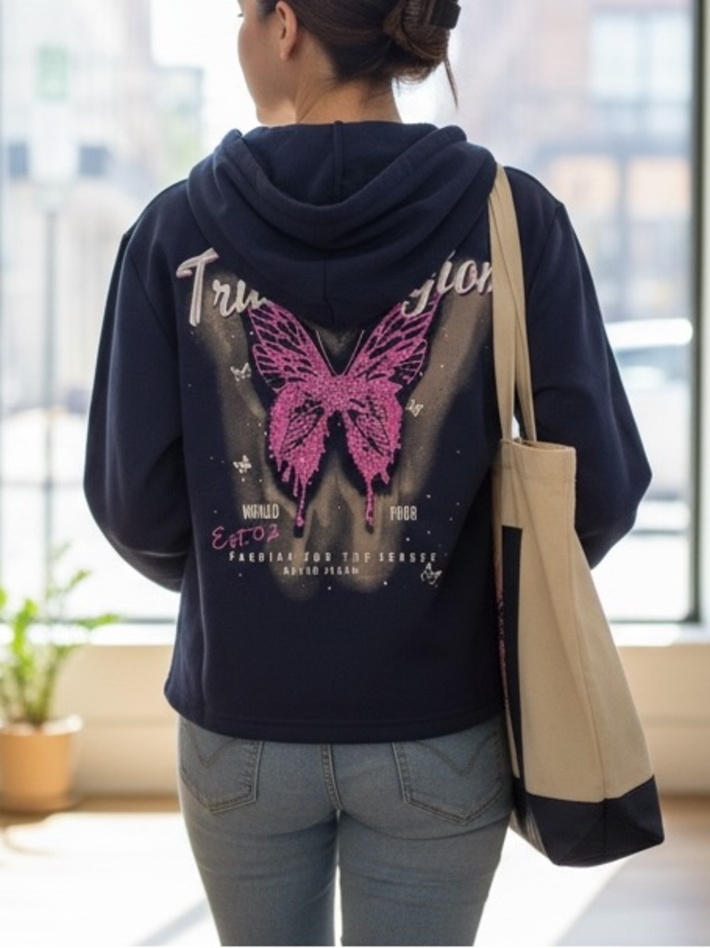 NWT True Religion World Tour Butterfly Graphic Hoodie Sapphire Blue S